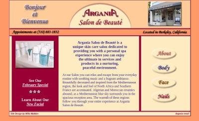 Graphic of Argania Salon de Beauté web site home page
